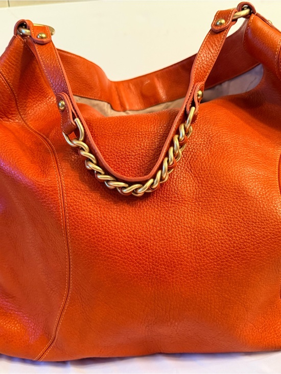 brahmin Handbags - Brahmin Orange Leather Shoulder Bag with Gold Chain Detail